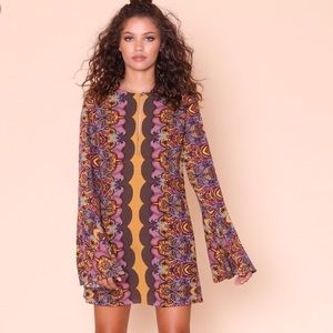 Free People Bell Sleeve Multi Color Mini Dress